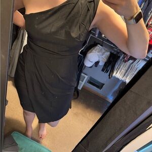 Black Ruched One-Shoulder Cocktail Dress XL